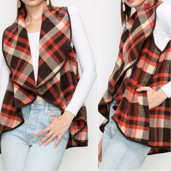 Brown Plaid Vest - Picture 2 of 3